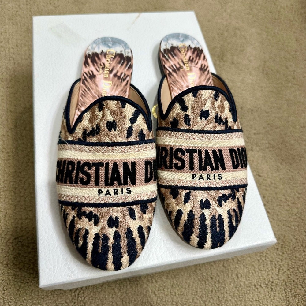 Christian Dior Leopard Canvas Printed Mules